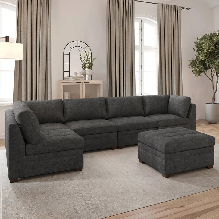 Thomasville Tisdale Modular Sectional 6-piece Dark Gray with Storage Ottoman