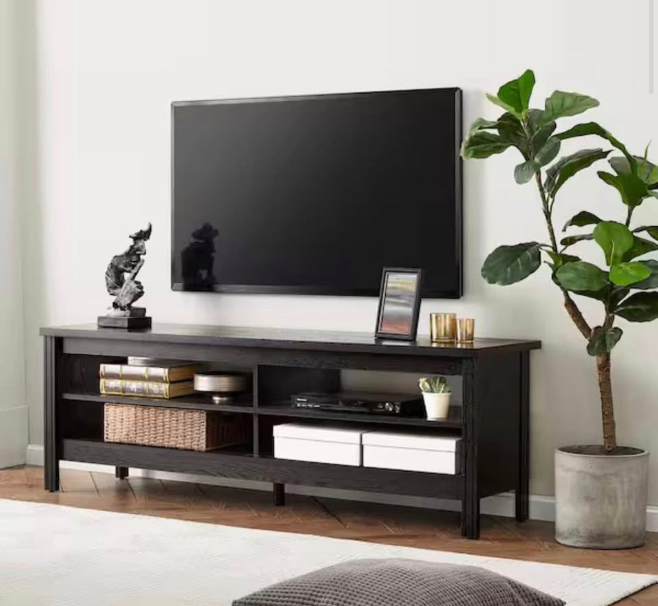 Farmhouse 60 in. Black TV Stand with 4-Drawers