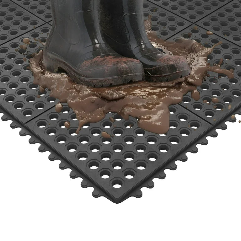 Ottomanson 36'' x 36'' Black Heavy-Duty Non-Slip Rubber Floor Mat