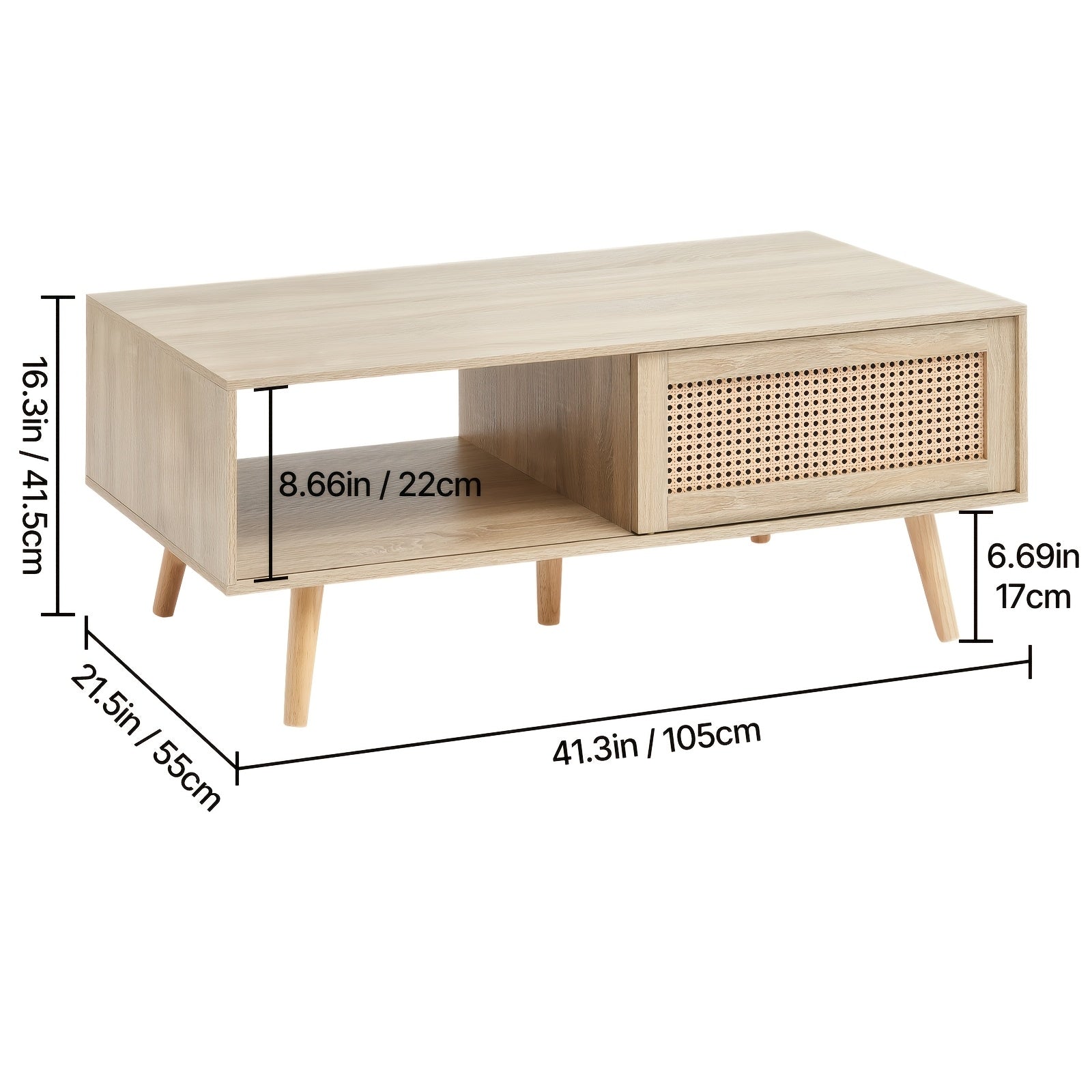 42” Modern Light Wood Coffee Table with Two-Tier Storage