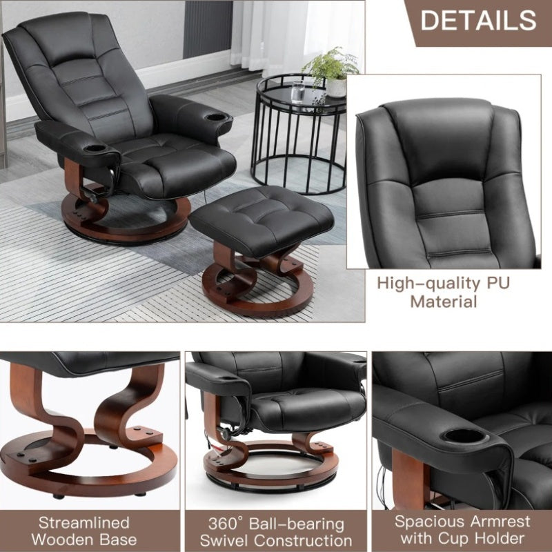 Heated Massage Recliner Chair with Ottoman – 360° Swivel