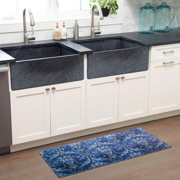 Home Dynamix Cozy Living Blue/Gold Anti-Fatigue Runner Mat 17.5''x55"