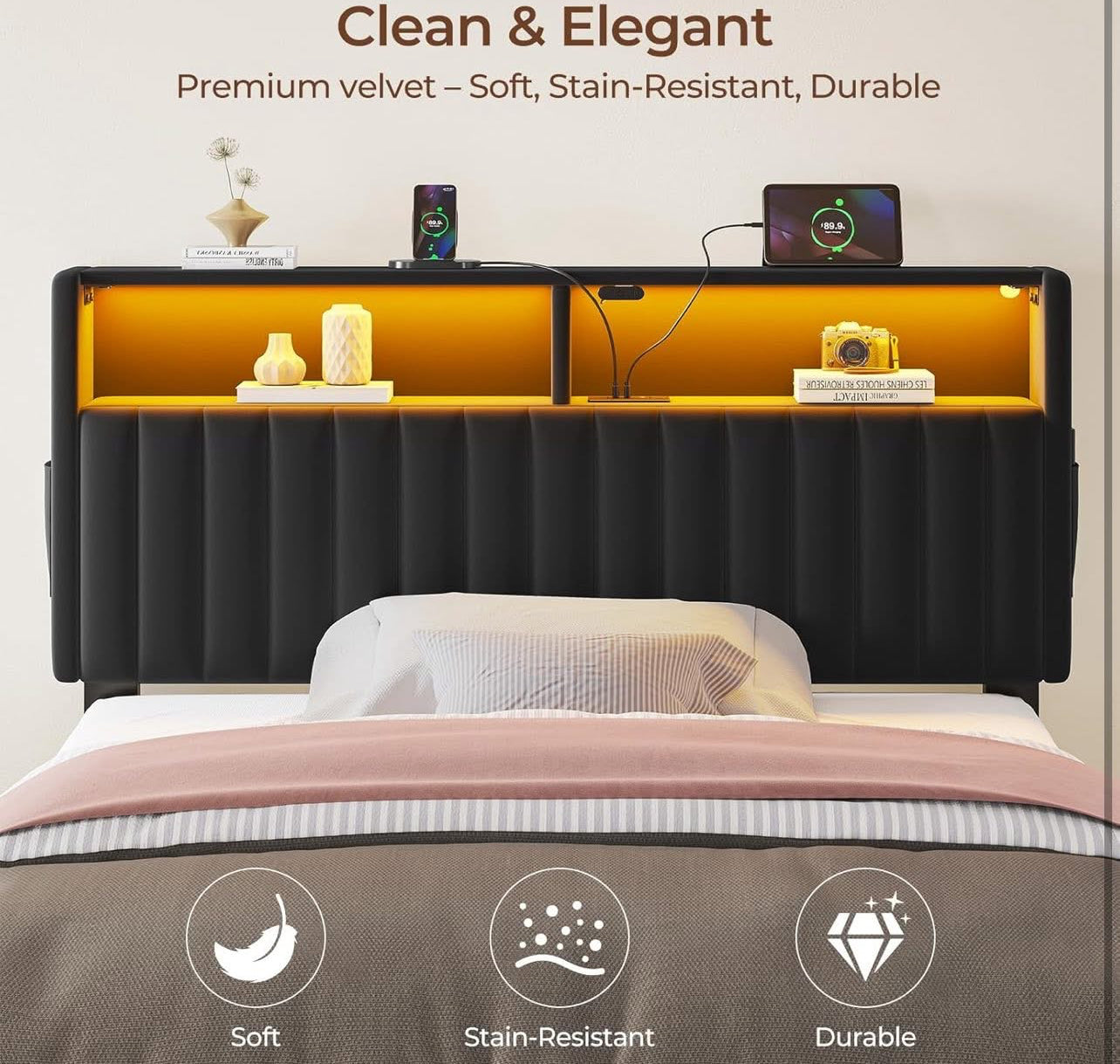 Seventable Twin Size Bed Frame with Charging Station