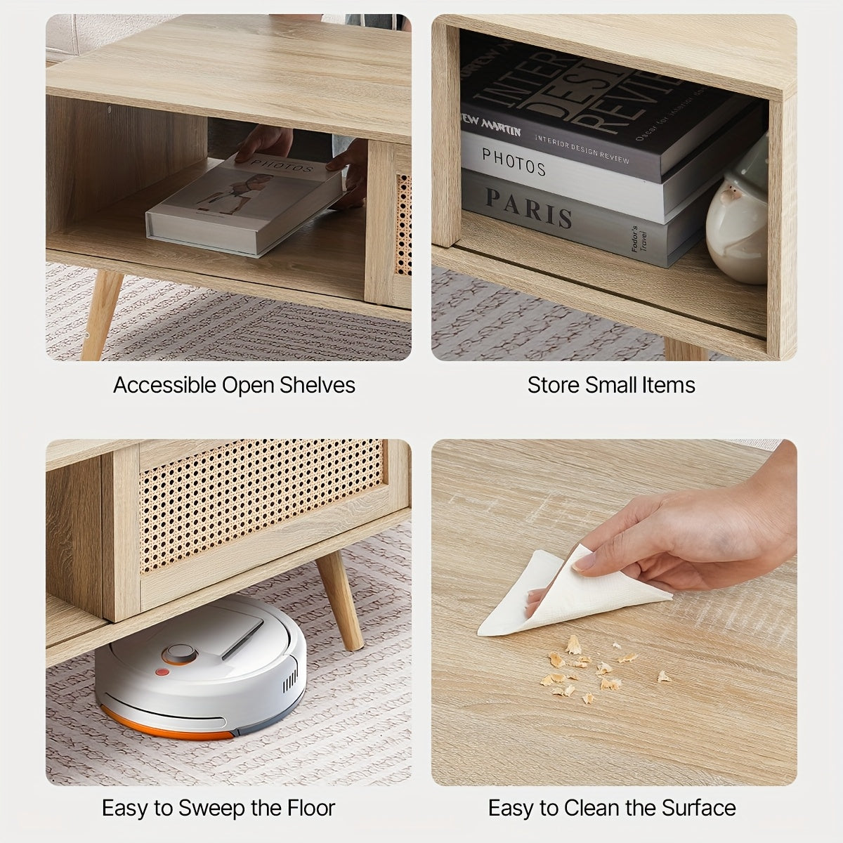 42” Modern Light Wood Coffee Table with Two-Tier Storage