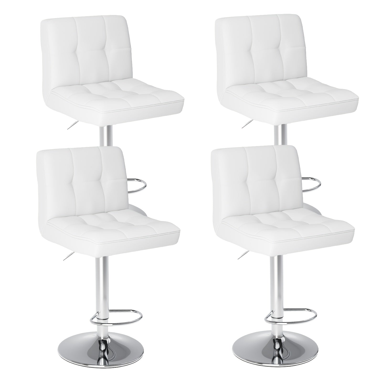 Bar Stools, PU Leather Adjustable Swivel Barstools, Kitchen Counter Height, Set of 2/4