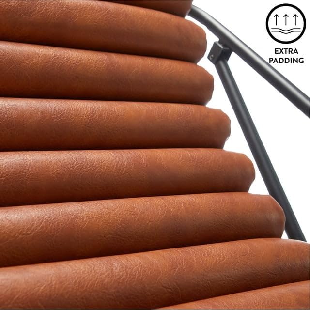 Urban Lifestyle Vegan Leather Ribbed Folding Sling Lounge Chair with Metal Frame