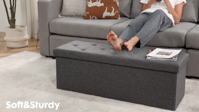 Sweetcrispy 43'' Foldable Storage Ottoman – Grey Linen, 154L