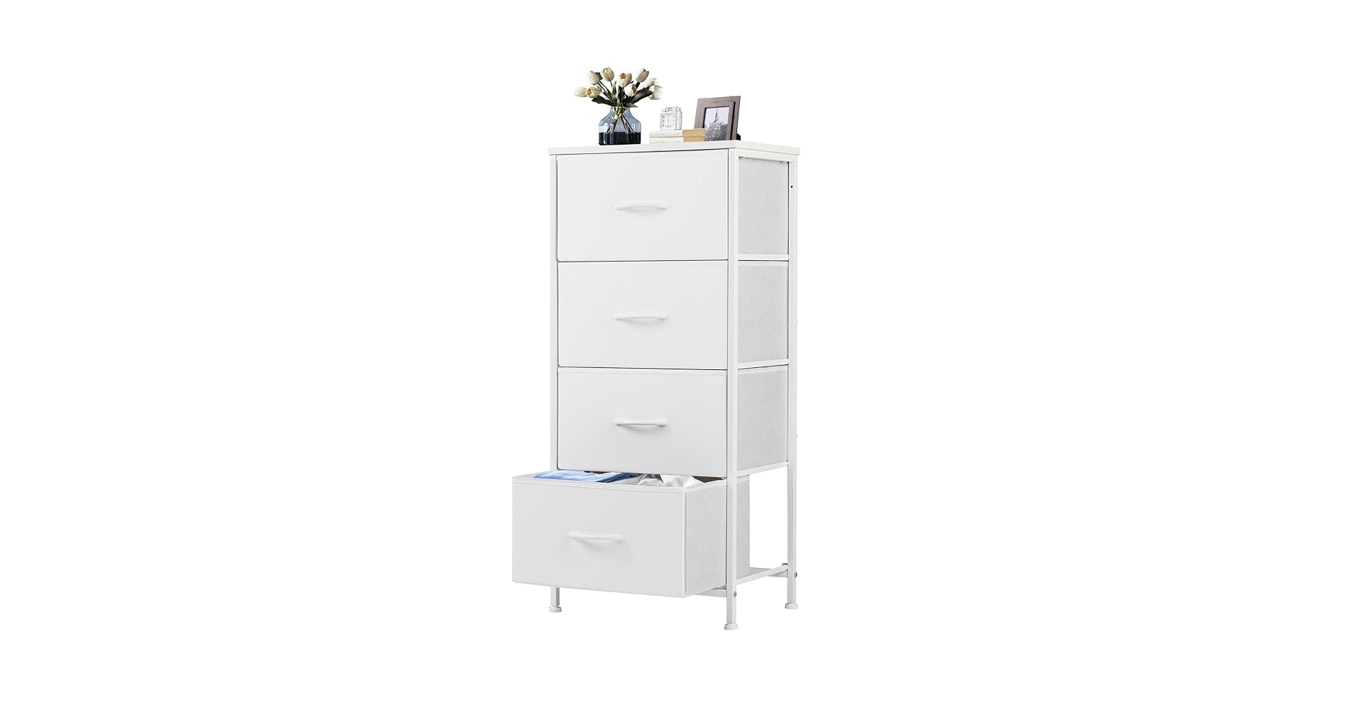 DUMOS 4-Drawer Nightstand – Steel Frame & Wood Top