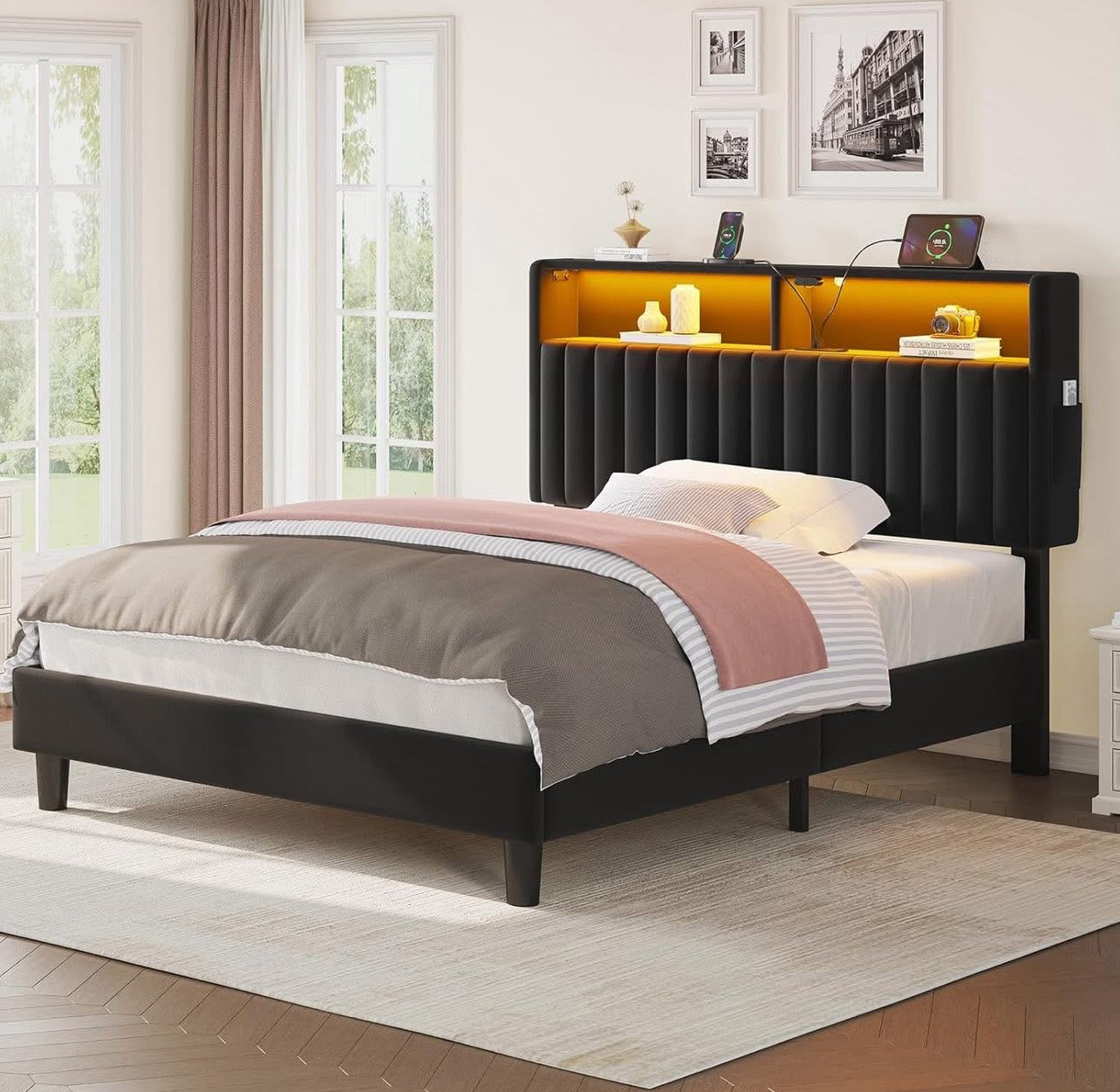 Seventable Twin Size Bed Frame with Charging Station