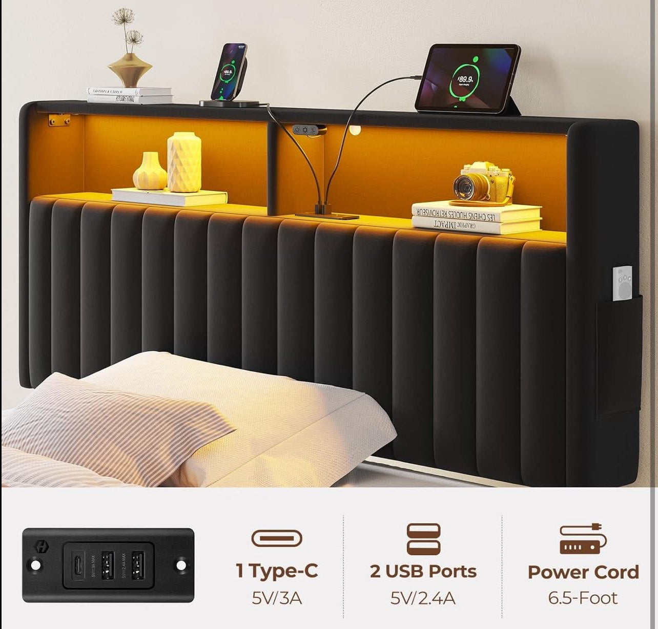 Seventable Twin Size Bed Frame with Charging Station