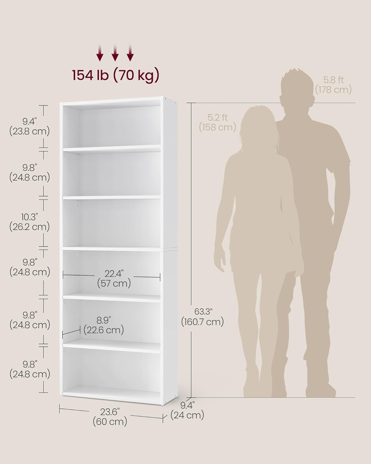VASAGLE CUSTOS Collection - Bookshelf, 6-Tier Bookcase