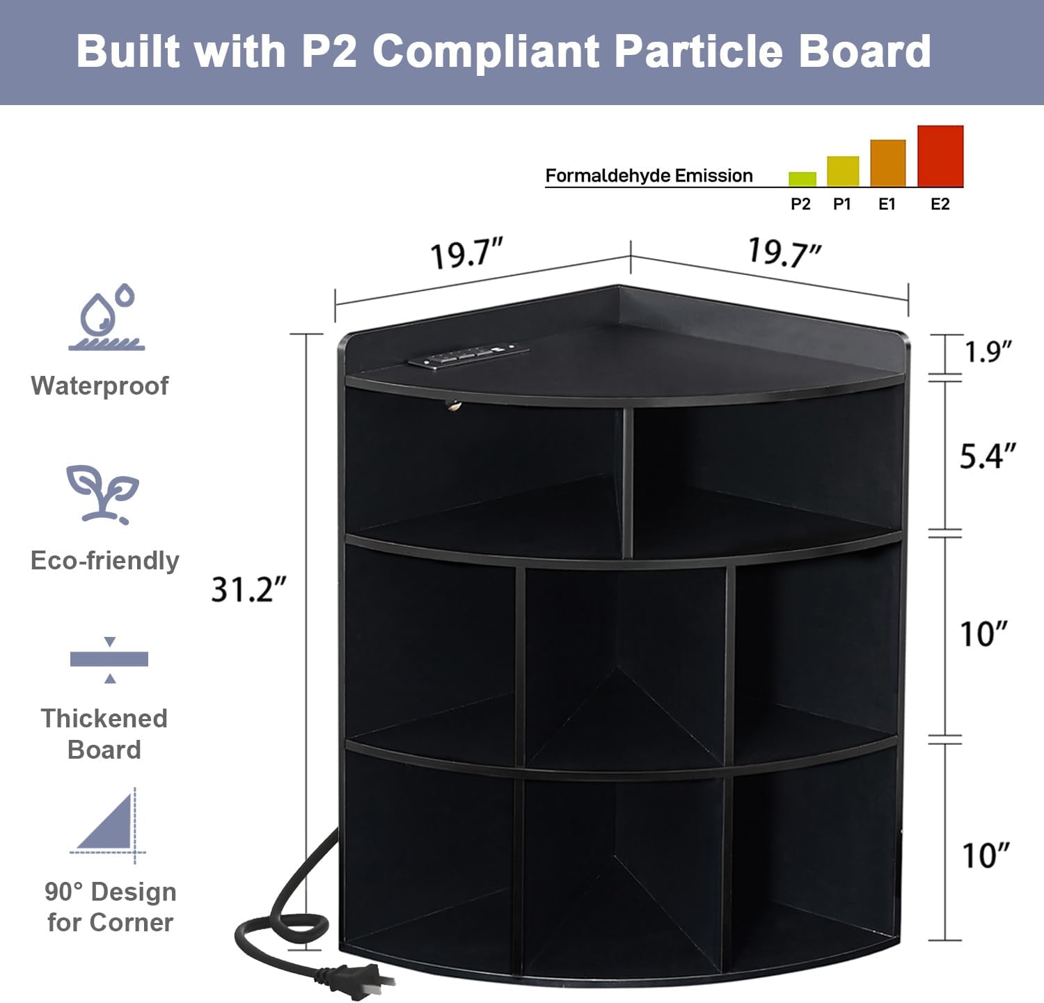 VECELO Corner Cube Shelf with USB Ports &amp; Outlets