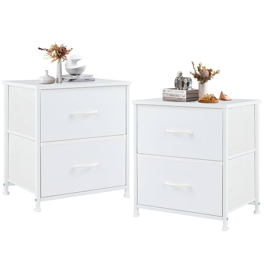 DUMOS 2-Drawer Small Nightstand – White
