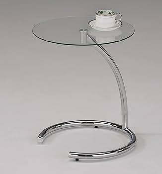 KB Designs - Modern 20" Round Accent Side End Table, Chrome Metal/Glass