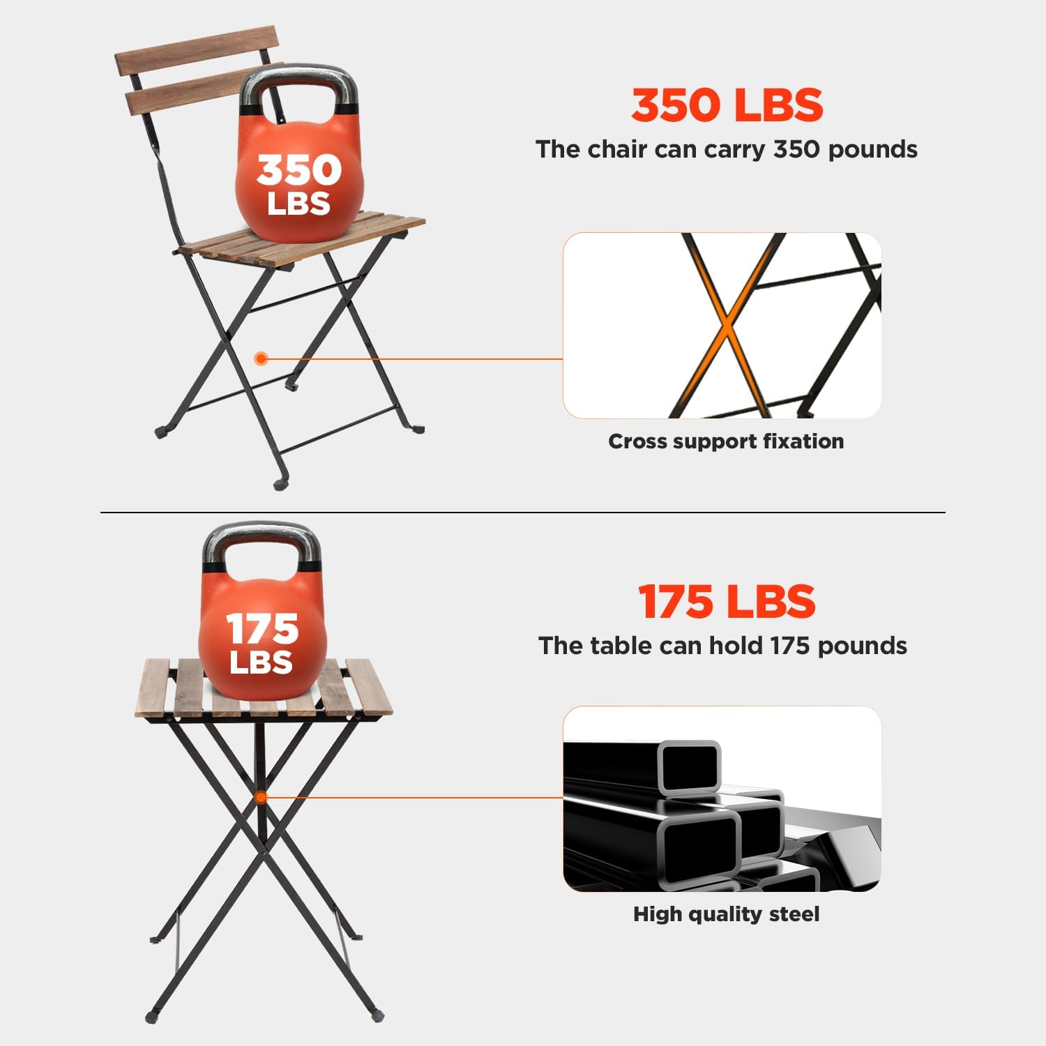 FDW 3 Pieces Folding Patio Furniture Set Bistro Set Portable Conversation Set All Weather