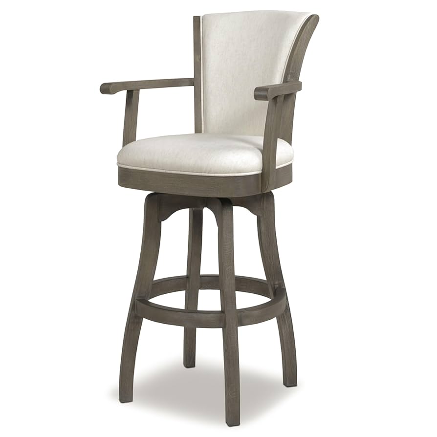 Jennifer Taylor Sybil 31” Bar Stool with Armrests & Swivel, White Pepper