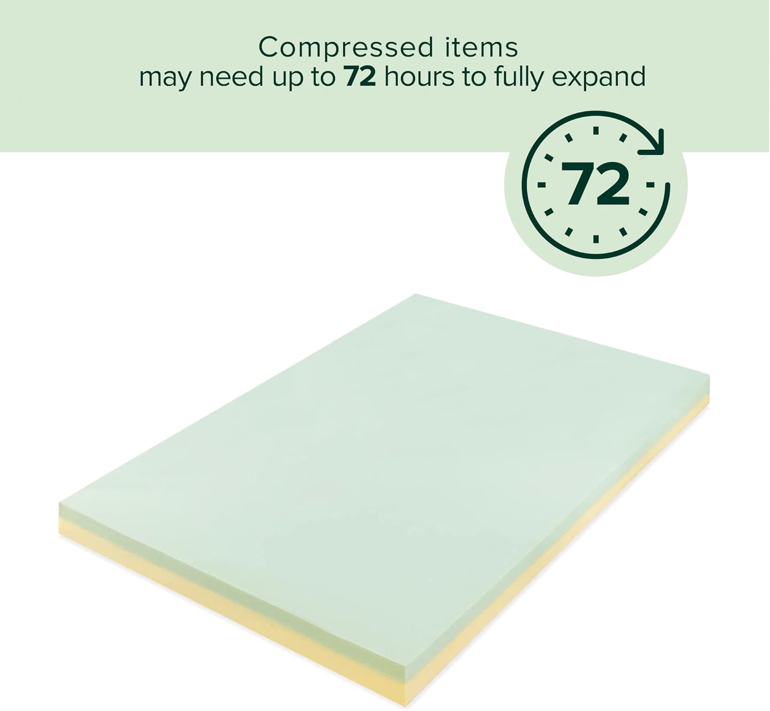 INUS 4 Inch Short Queen Green Tea Memory Foam Mattress Topper