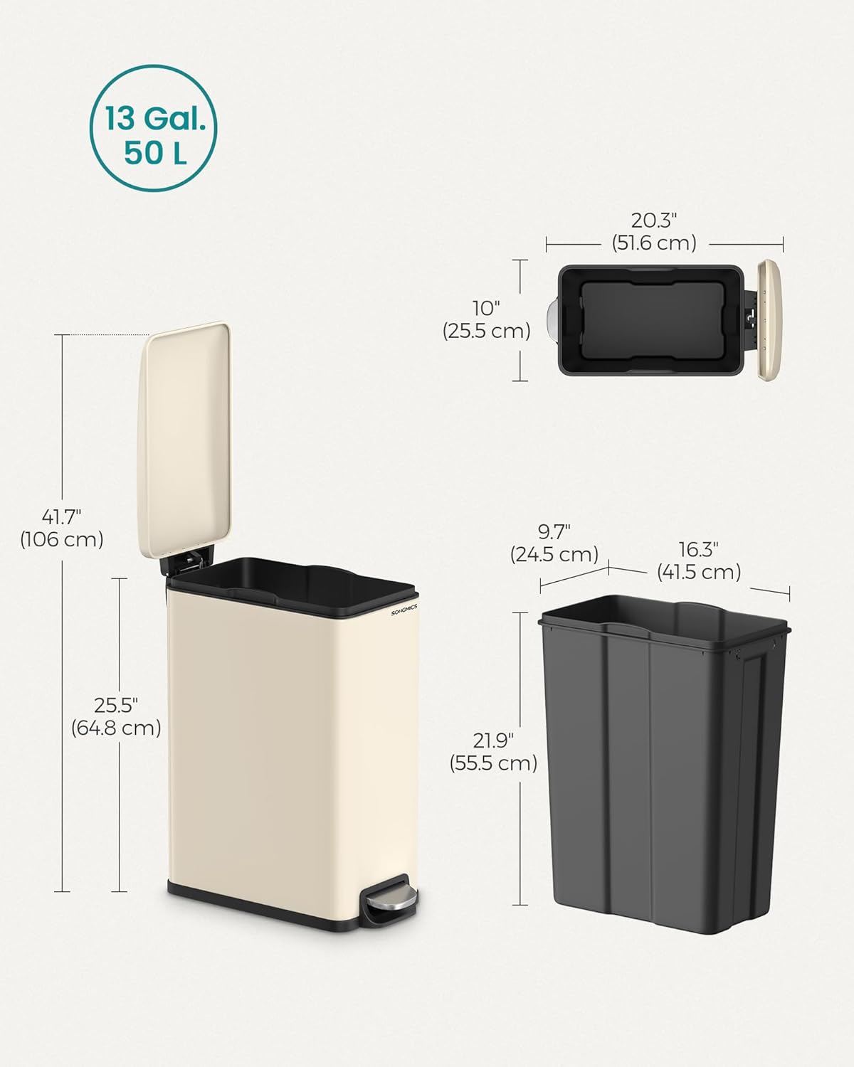 SONGMICS Slim Trash Can