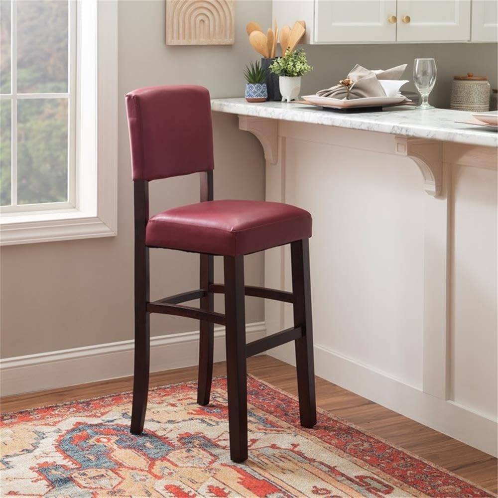 Linon Monaco 30", Dark Red Bar Stool