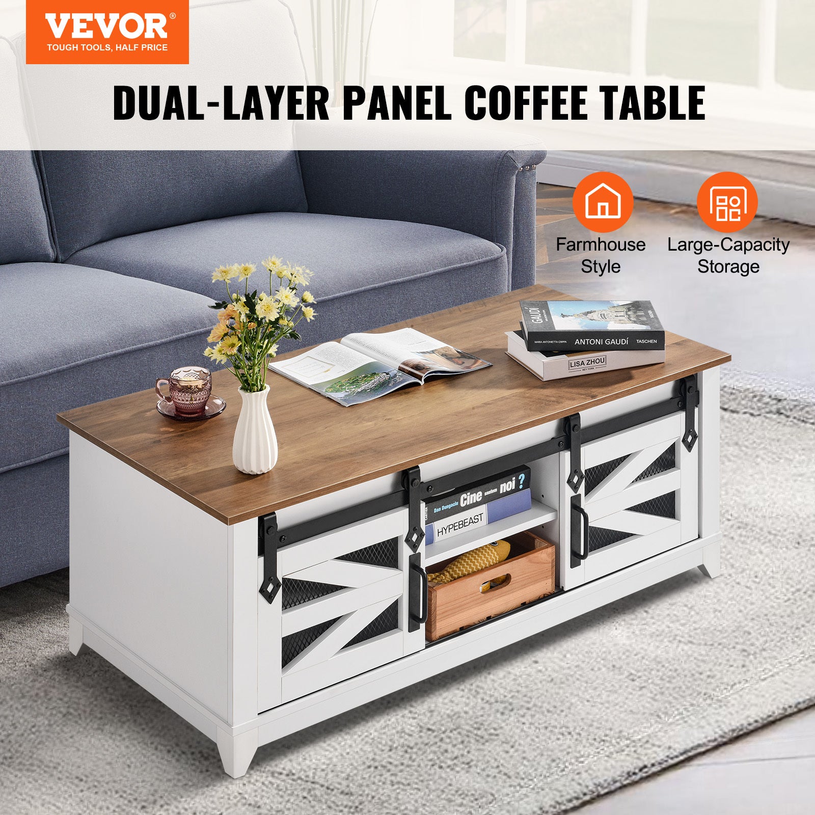 VEVOR 48" Farmhouse Coffee Table