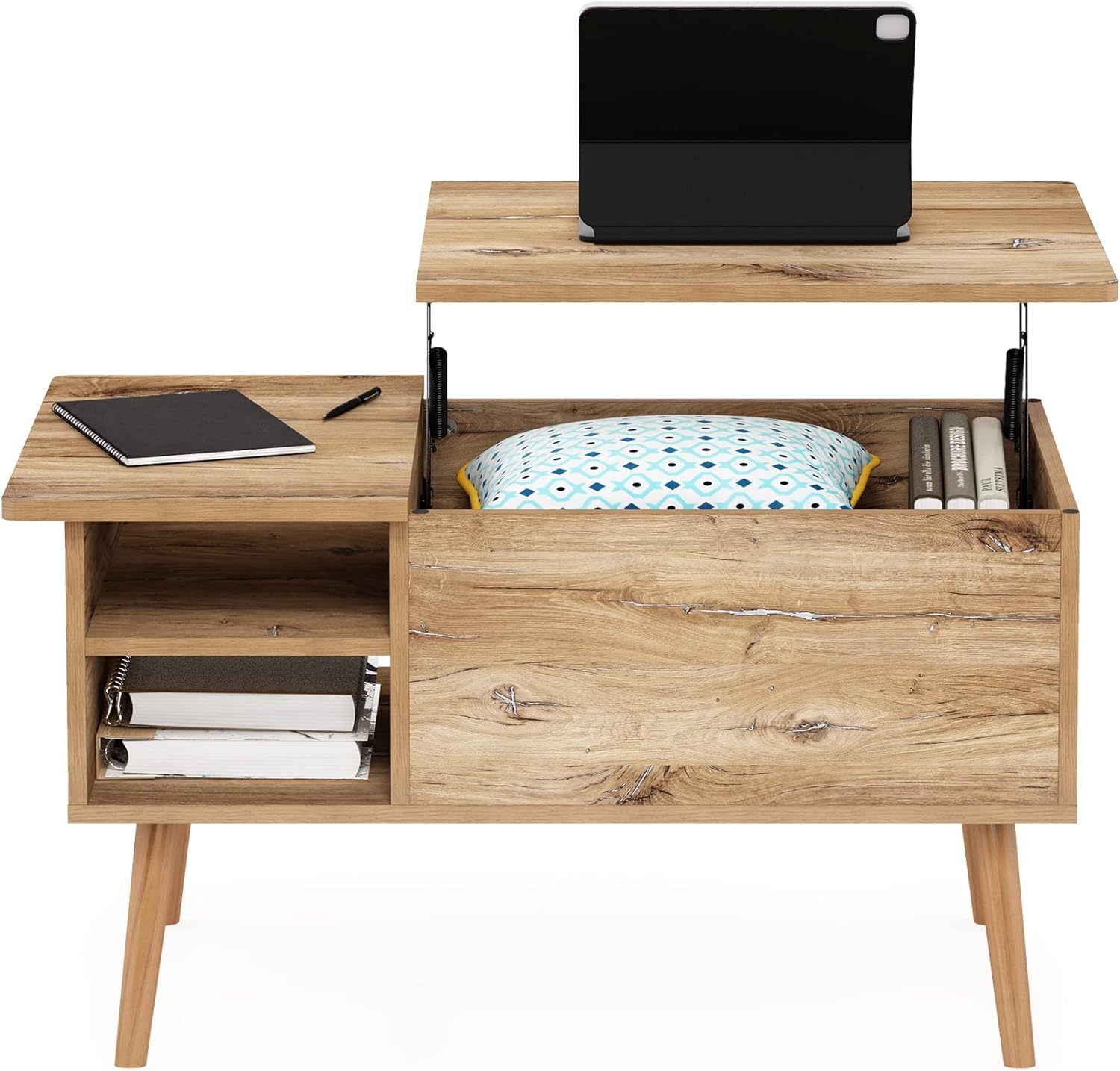 Furinno Jensen Living Room Wooden Leg Lift Top Coffee Table