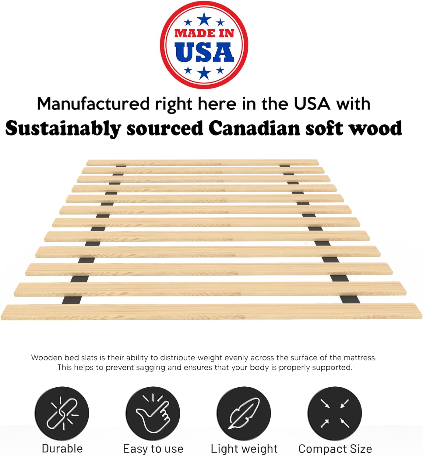 Continental Sleep Twin Size 0.68-Inch Horizontal Wooden Bunkie Board/Bed Slats