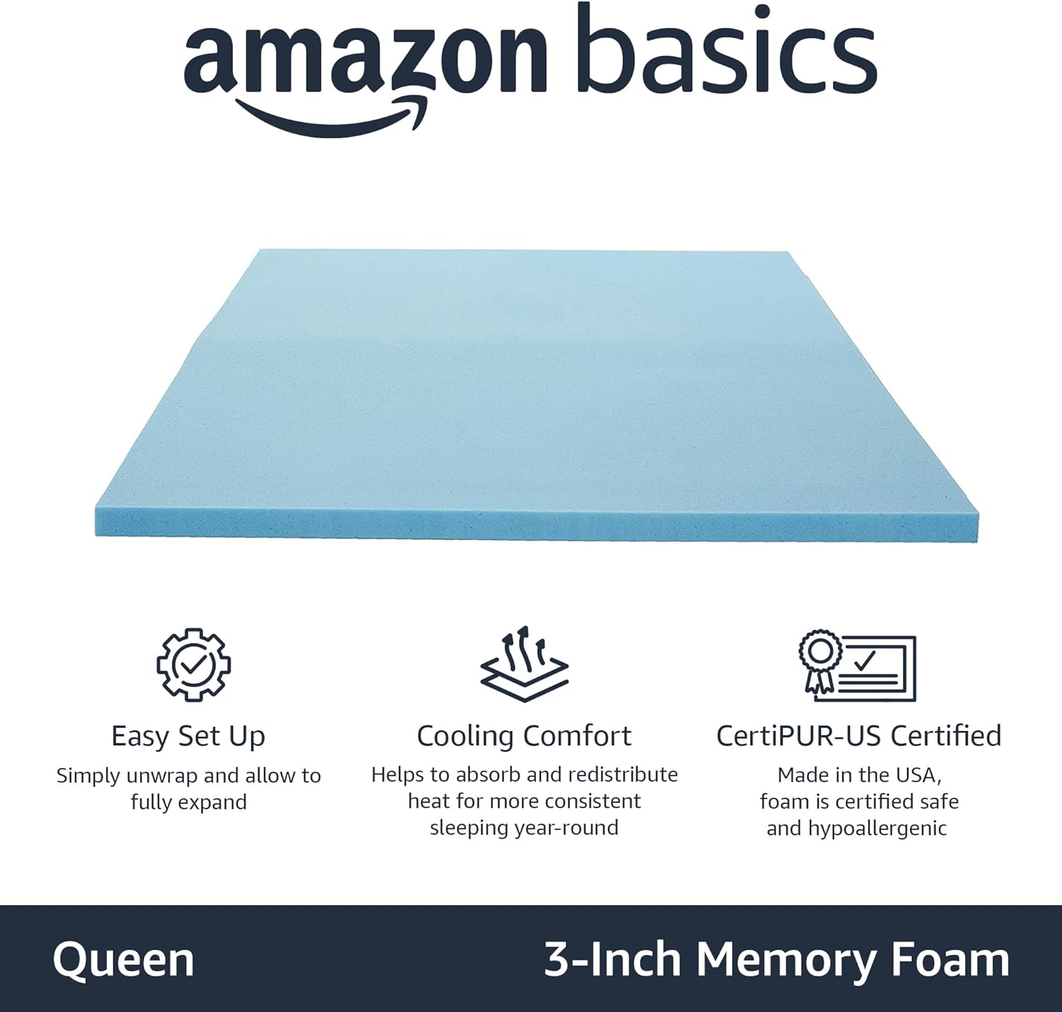 Amazon Basics Queen Size Cooling Gel-Infused Memory Foam Mattress Topper