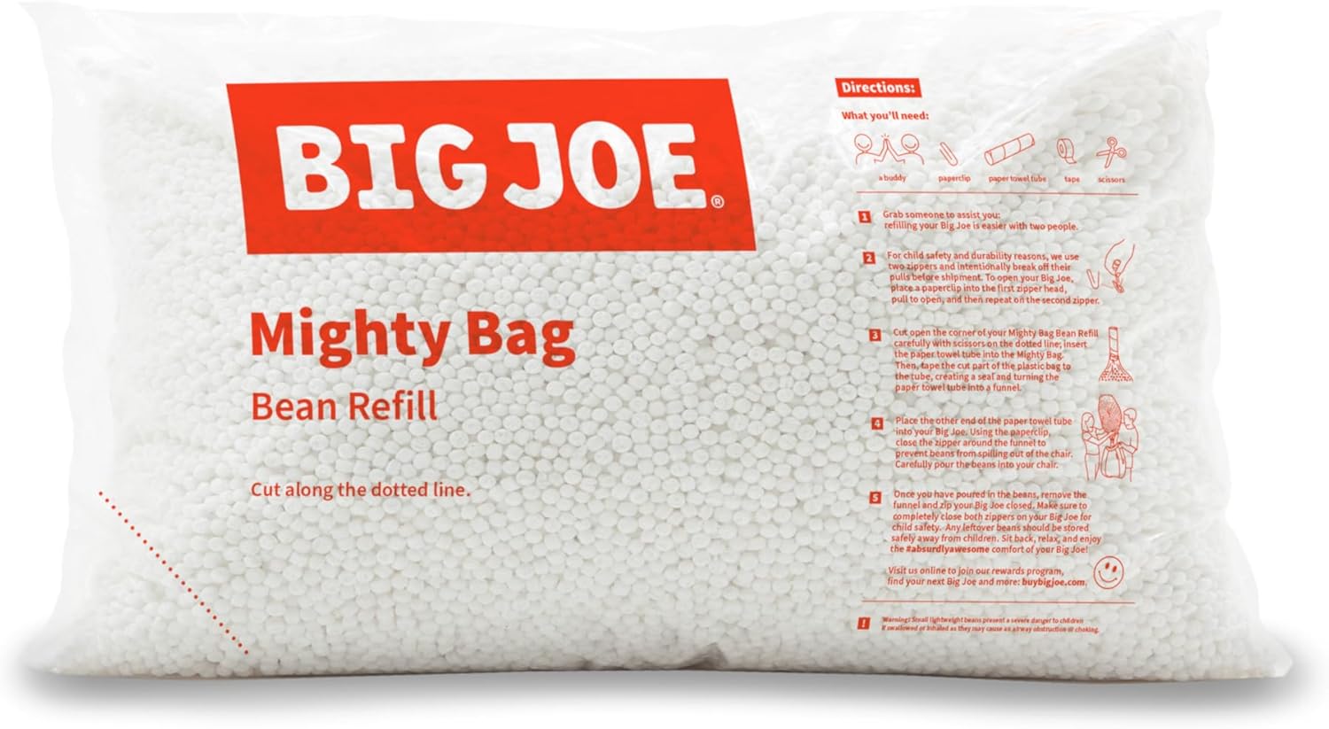 Big Joe Bean Refill 2 Pack Polystyrene Beans for Bean Bags or Crafts