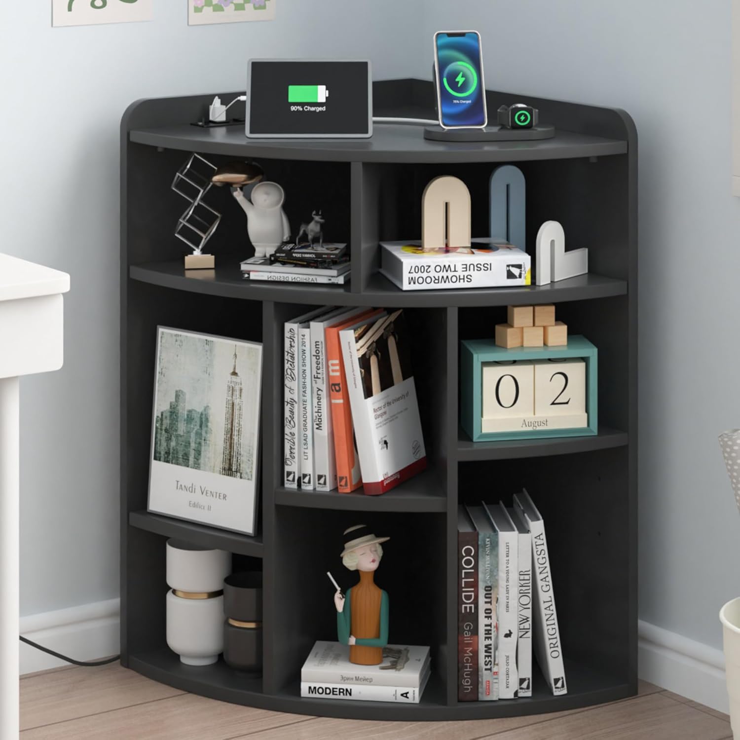 VECELO Corner Cube Shelf with USB Ports &amp; Outlets
