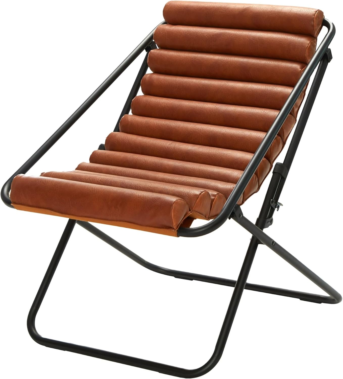 Urban Lifestyle Vegan Leather Ribbed Folding Sling Lounge Chair with Metal Frame