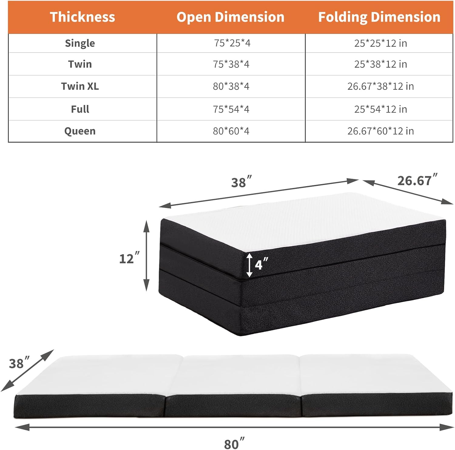 Sweetcrispy Twin XL Size Tri-Fold Memory Foam Mattress