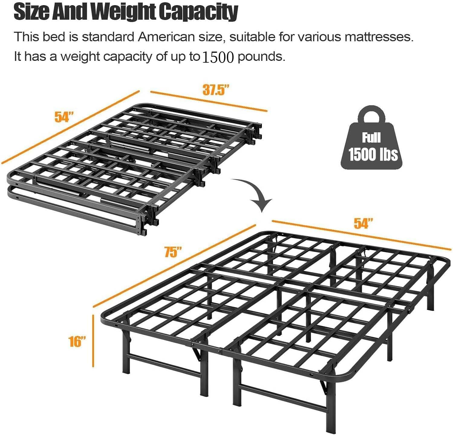 ZIYOO Heavy Duty Full Size Folding Bed Frame