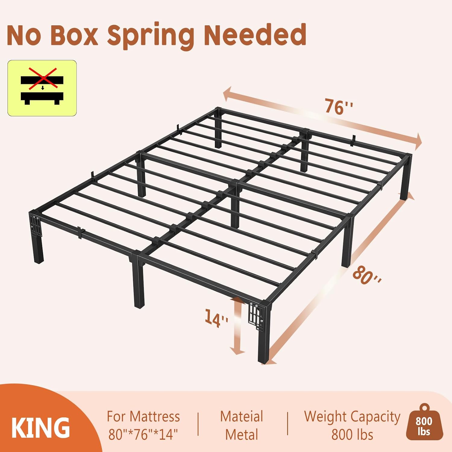 GarveeHome 14 Inch King Bed Frame