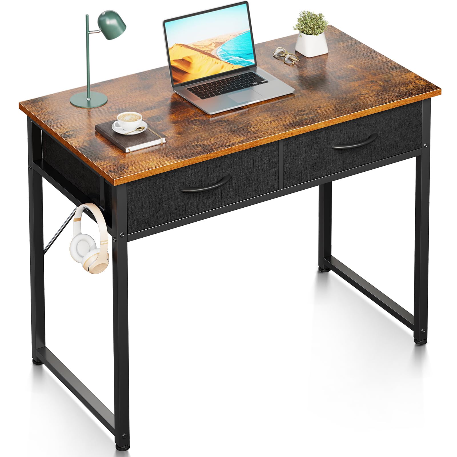 ODK 32'' Small Home Office Desk – Vintage with Headphone Hooks