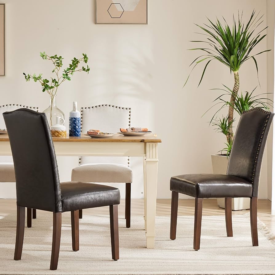 DUMOS 6-Piece PU Leather Dining Chair Set – Beige
