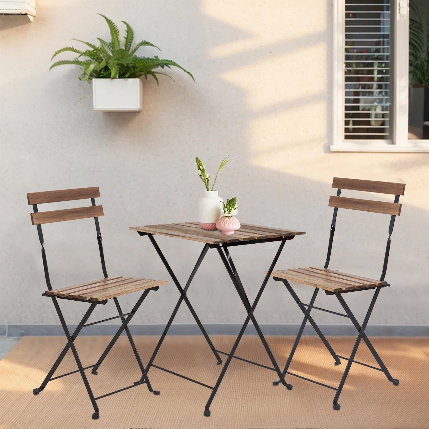 FDW 3 Pieces Folding Patio Furniture Set Bistro Set Portable Conversation Set All Weather