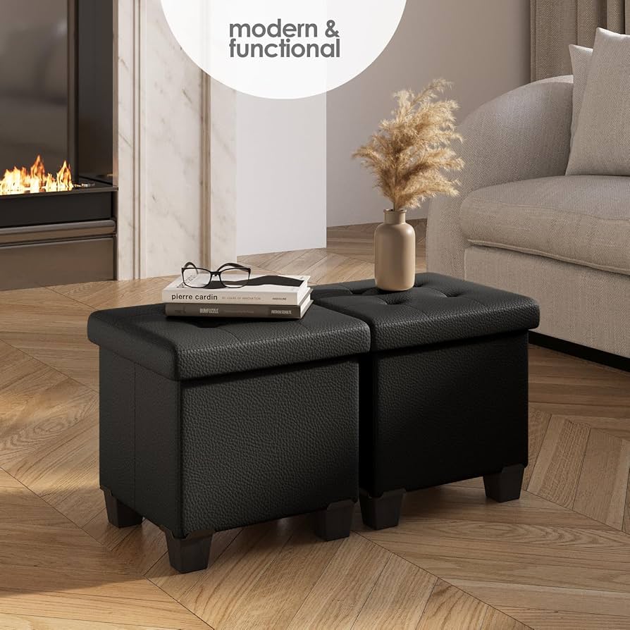 STORAGEBUD 16'' Storage Ottoman Cube – Grey Faux Leather