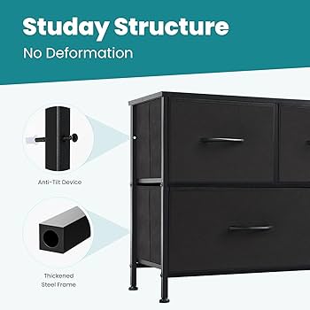 OLIXIS 5-Drawer Fabric Dresser – Black Metal & Wood