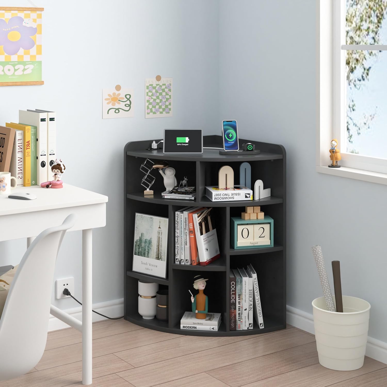 VECELO Corner Cube Shelf with USB Ports &amp; Outlets
