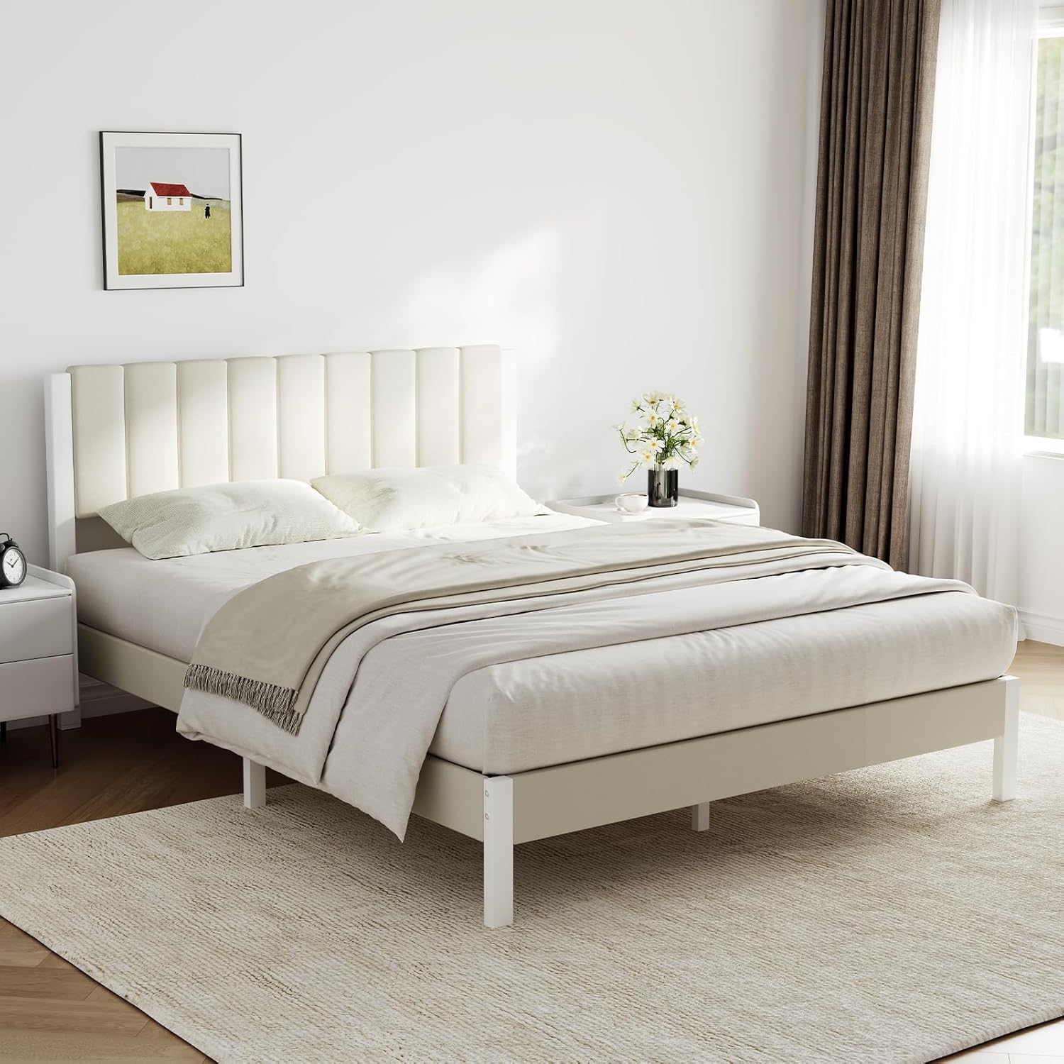 Novilla Full Bed Frame with Piano Keys Headboard and Footboard