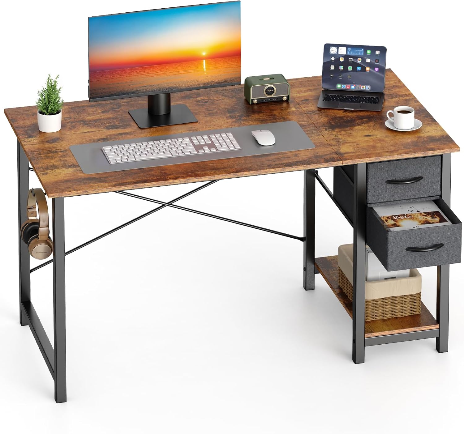 Sweetcrispy Small Computer Desk with Drawers 40X24 Inch Office