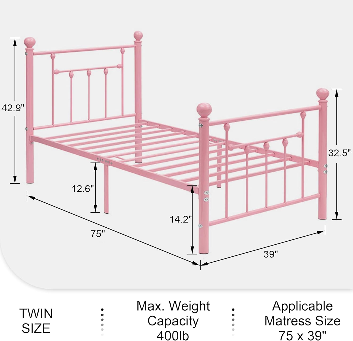 VECELO Twin Size Metal Platform Bed Frame with Headboard and Footboard