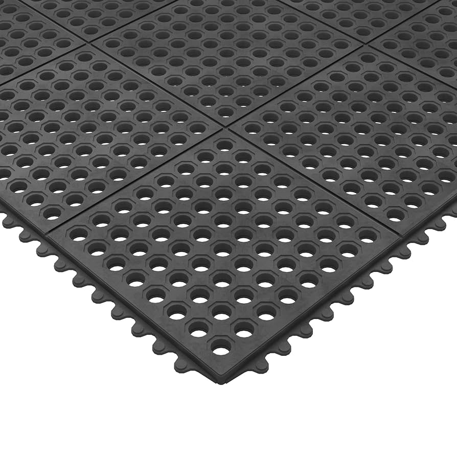 Ottomanson 36'' x 36'' Black Heavy-Duty Non-Slip Rubber Floor Mat