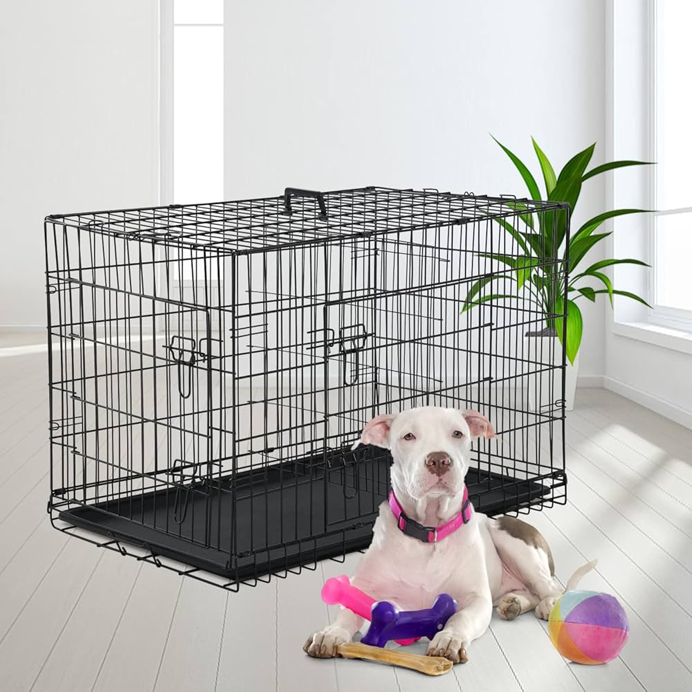 Sweetcrispy 24" Double-Door Dog Crate – Heavy-Duty Metal Kennel with Removable Tray