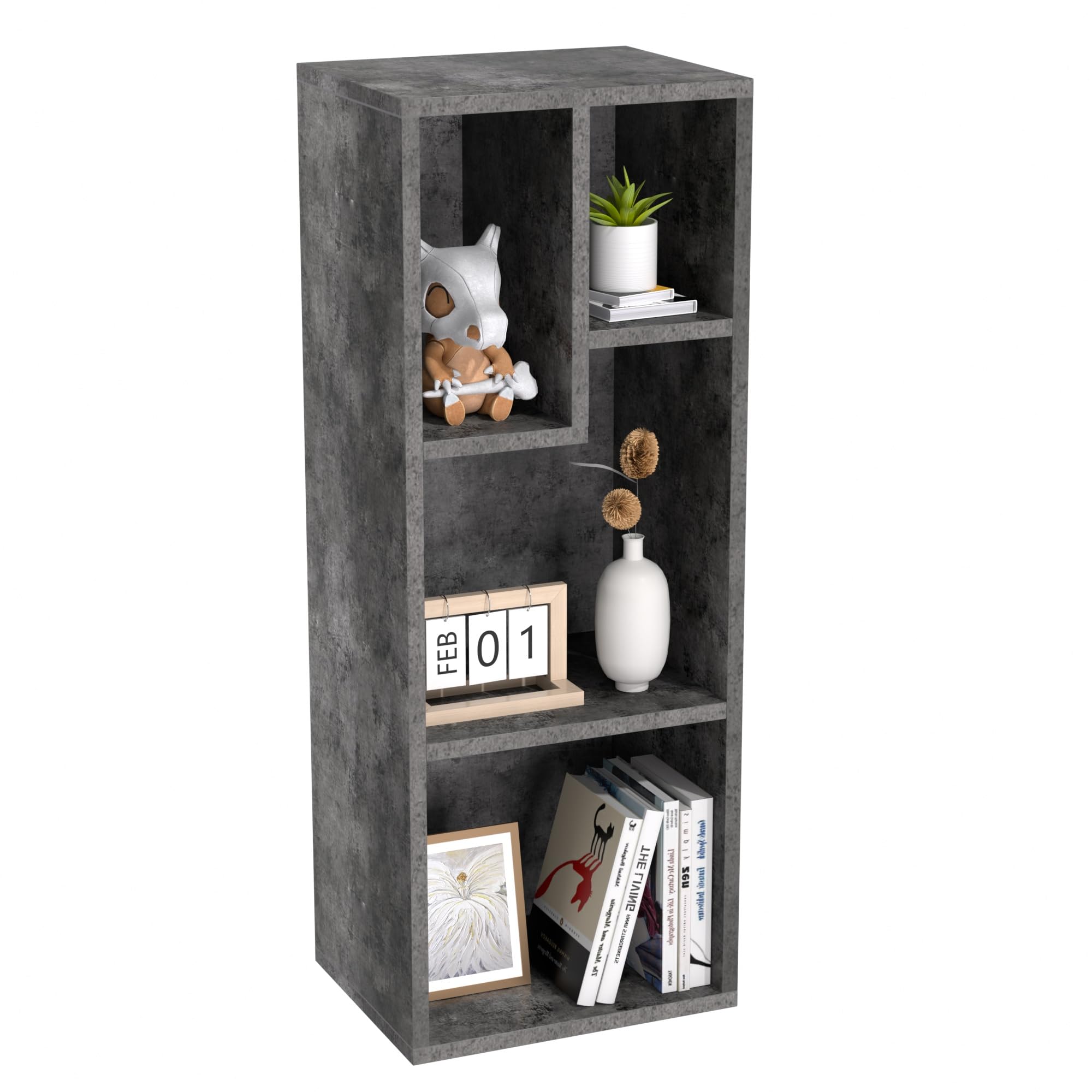 VECELO 3-Tier Small Bookcase – Grey, Floor Standing