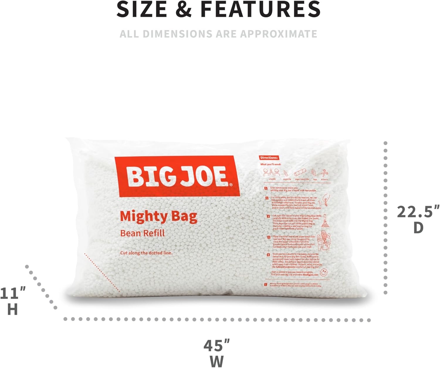 Big Joe Bean Refill 2 Pack Polystyrene Beans for Bean Bags or Crafts