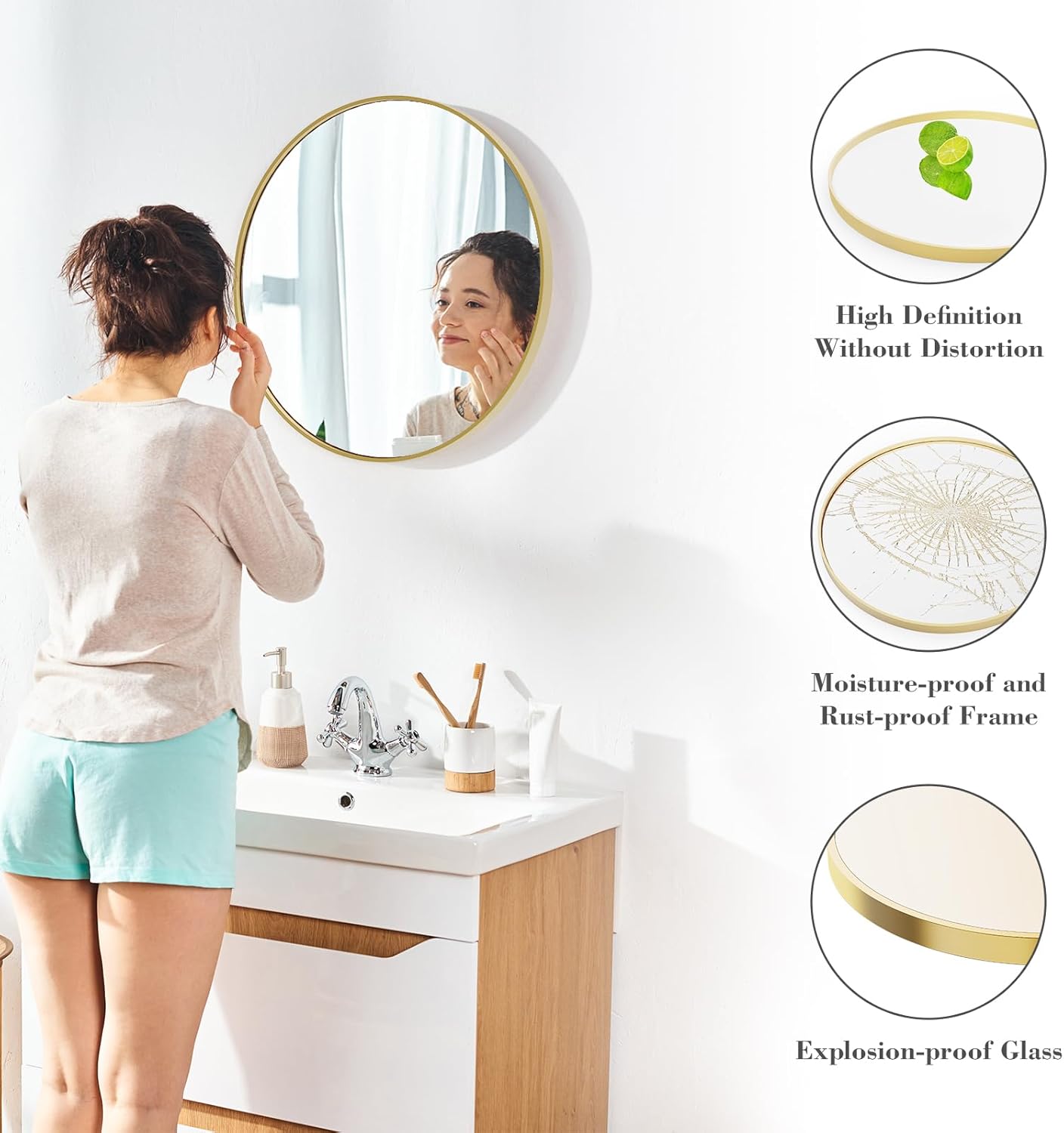 Sweetcrispy 24'' Gold Round Wall Mirror – Bathroom & Bedroom
