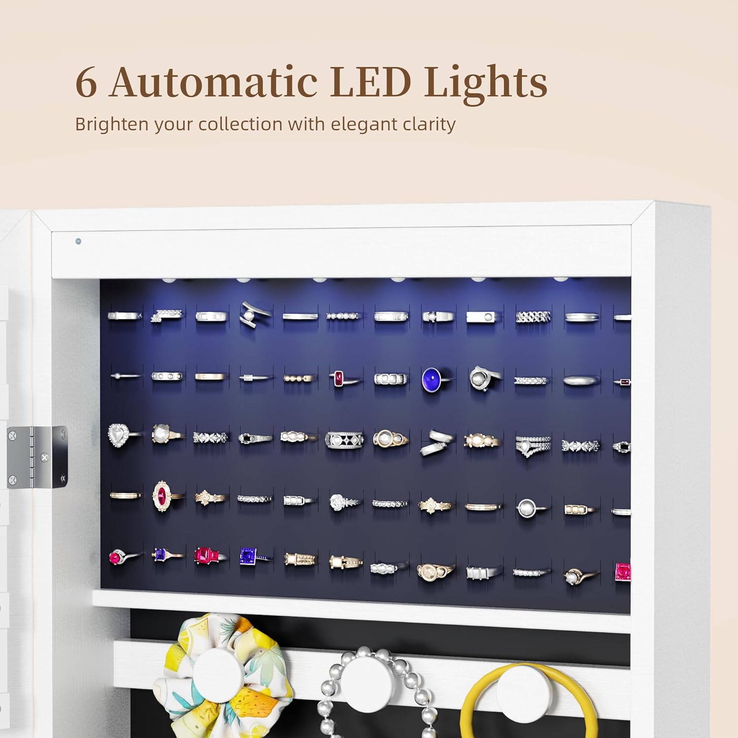 Elevon 6 LEDs Mirror Jewelry Cabinet Organizer