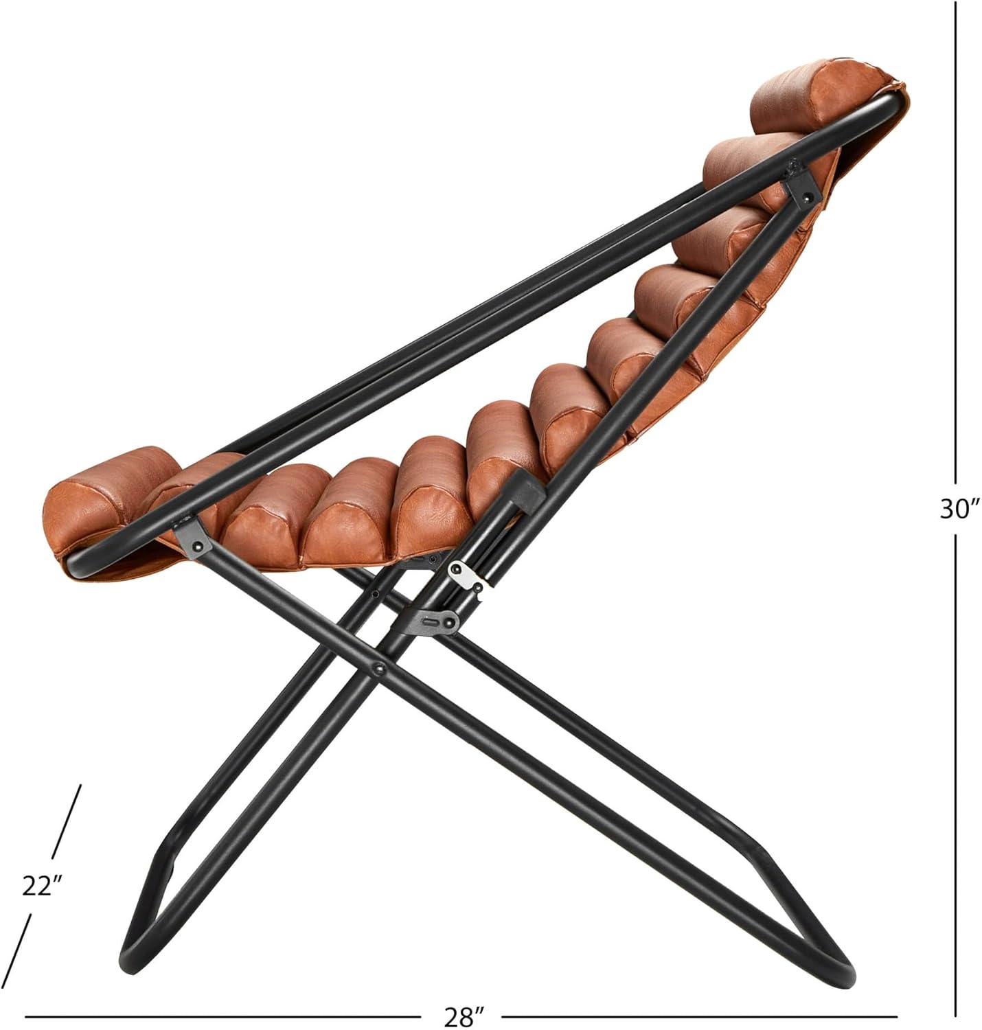 Urban Lifestyle Vegan Leather Ribbed Folding Sling Lounge Chair with Metal Frame