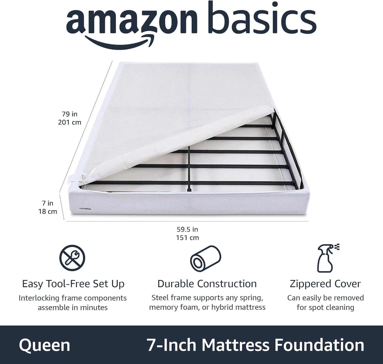 Amazon Basics Queen Size Smart Box Spring Bed Base